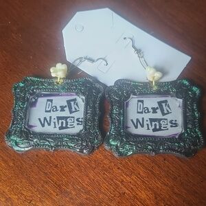 Hand Crafted Black and Green 'Dark Wings' Frame Earrings